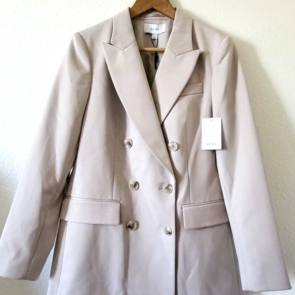 Unworn Reiss Astrid Double Breasted Wool Blend Blazer in Neutral - Picture 4 of 8